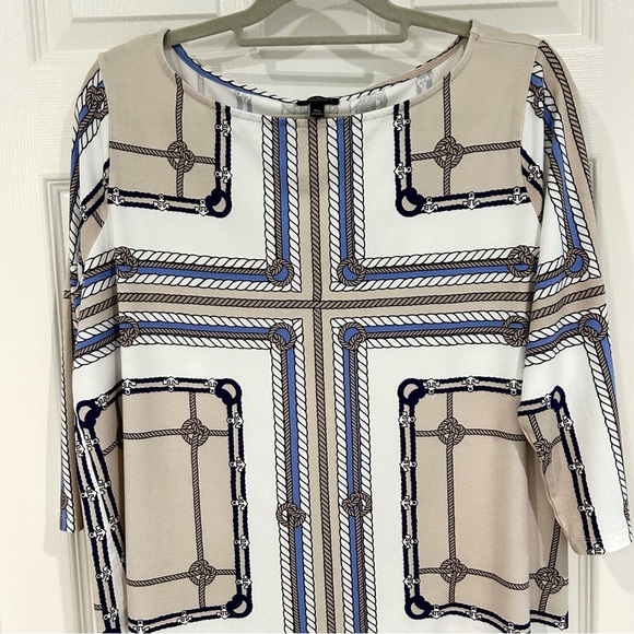 Talbots Woman Geometric Knot Cream Tan Blue Nautical Coastal Top Sz 1X Petite - Picture 5 of 11